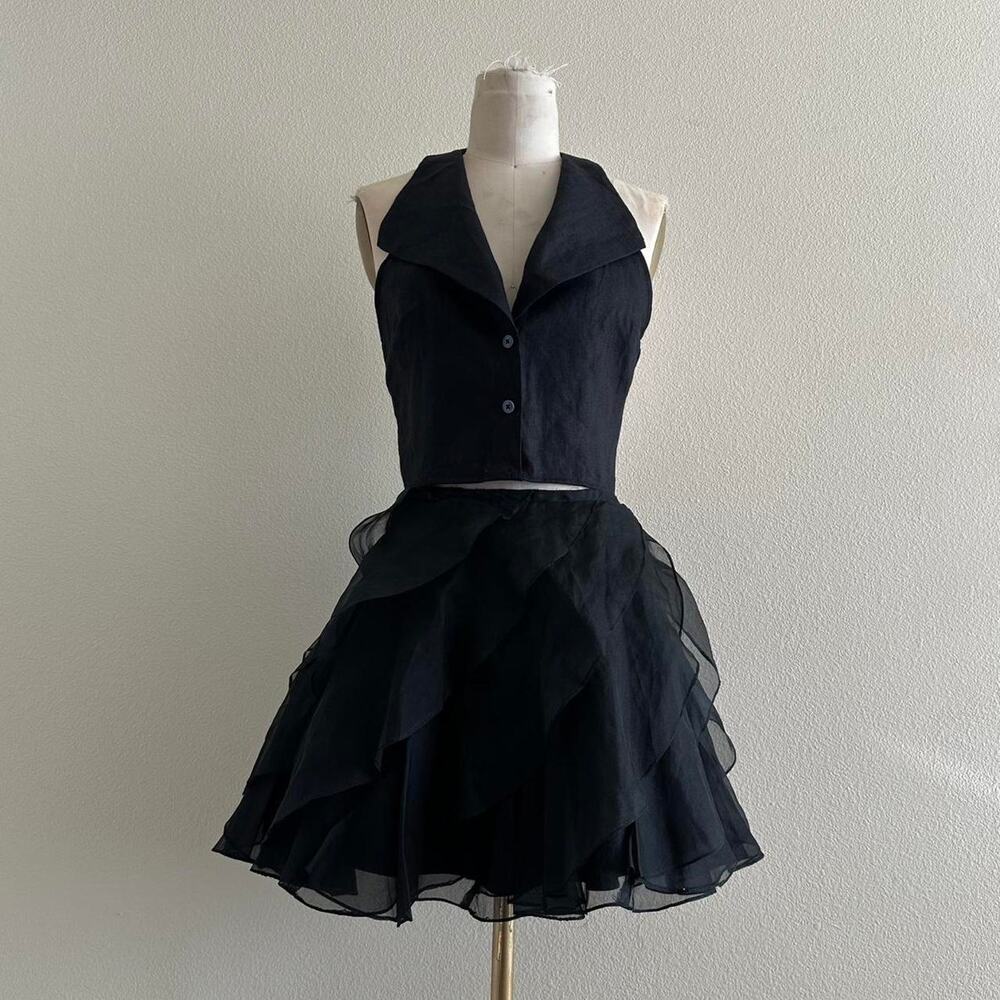 handmade black layered ruffle skirt